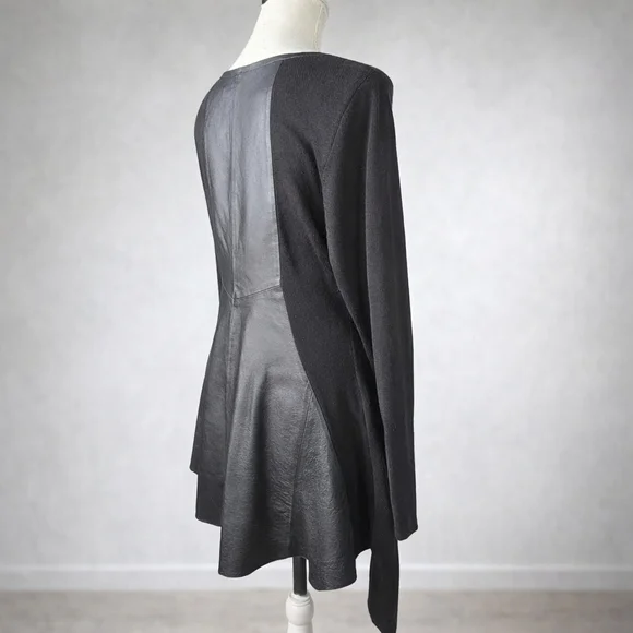 Stella Carakasi Small Black Tunic Sweater Assymetrical Hem Leather Back Womens - Picture 8 of 16